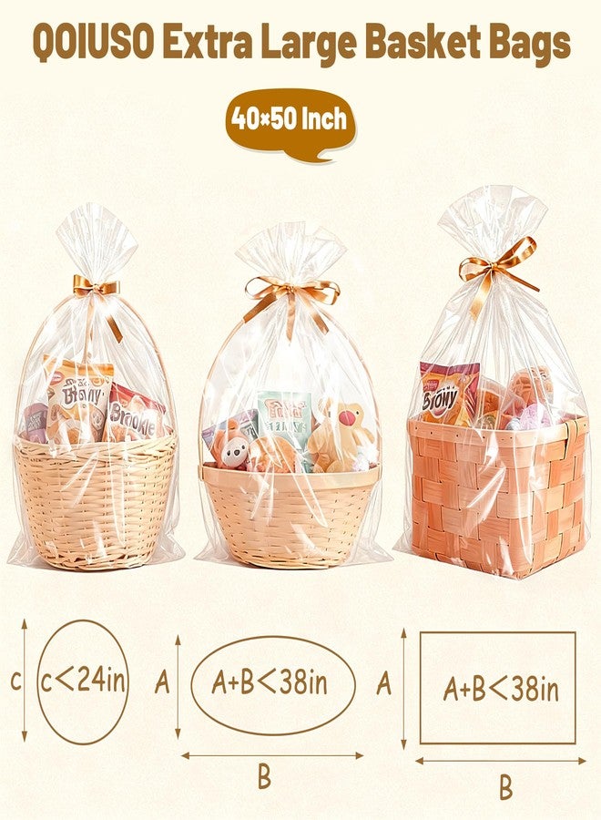 QOIUSO 6PCS Extra Large Cellophane Bags 40x50 Inch - Jumbo Clear Plastic Cellophane Wrap for Easter Gift Baskets, Weddings, Birthdays and Holiday Parties - 2.8 Mil Thick Clear Gift Bags - Image 2