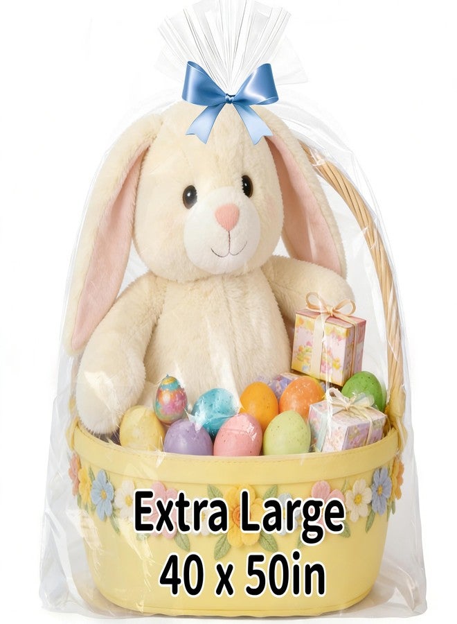 QOIUSO 6PCS Extra Large Cellophane Bags 40x50 Inch - Jumbo Clear Plastic Cellophane Wrap for Easter Gift Baskets, Weddings, Birthdays and Holiday Parties - 2.8 Mil Thick Clear Gift Bags - Image 1