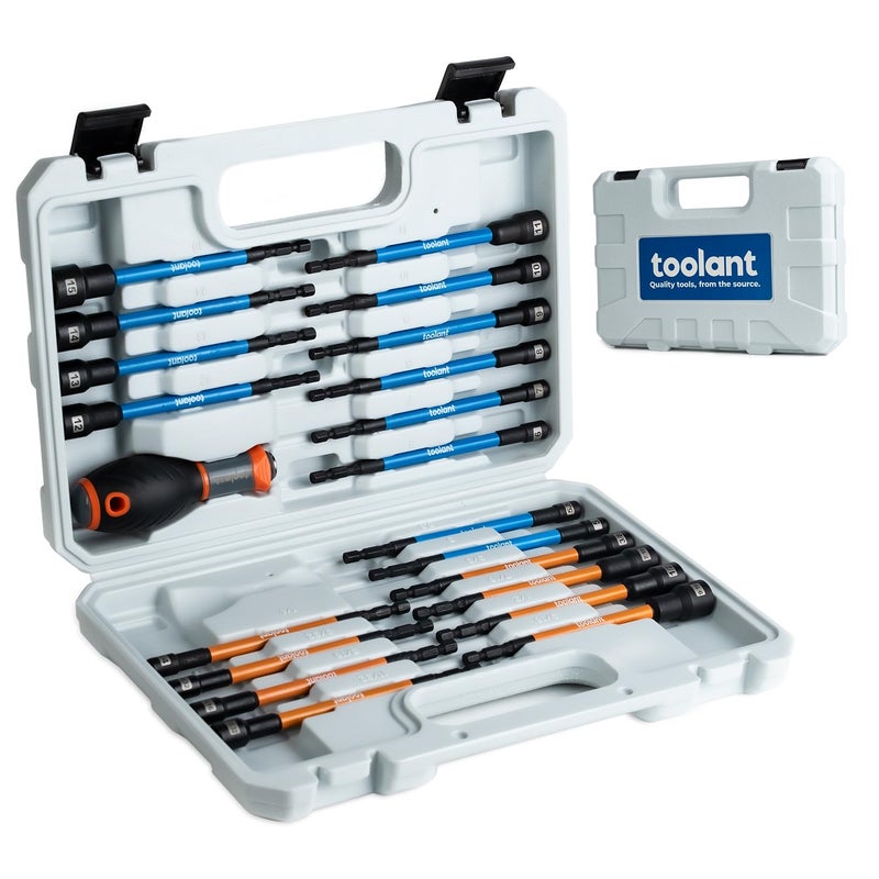 Toolant 21Pcs Extra Long Nut Driver Bit Set  Sae/Metric Magnetic Nut Driver Set With Replacement Handle - Image 1
