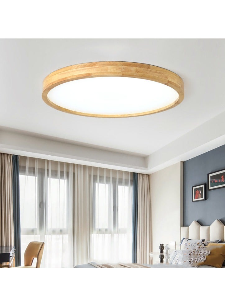 مصباح سقف LED بتصميم خشبي فائق النحافة – بقوة 24 واط، شكل دائري مدمج مع 3 درجات حرارة لونية (3000K / 4000K / 6000K)، تصميم عصري يثبت مباشرة في السقف، مثالي لغرفة المعيشة، المطبخ والممرات.  - Image 1