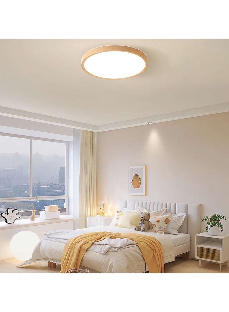 مصباح سقف LED بتصميم خشبي فائق النحافة – بقوة 24 واط، شكل دائري مدمج مع 3 درجات حرارة لونية (3000K / 4000K / 6000K)، تصميم عصري يثبت مباشرة في السقف، مثالي لغرفة المعيشة، المطبخ والممرات.  - Image 4