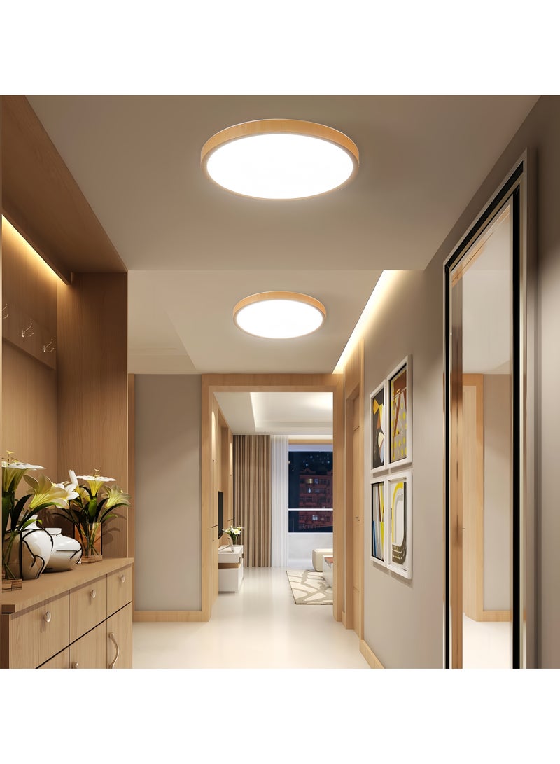 مصباح سقف LED بتصميم خشبي فائق النحافة – بقوة 24 واط، شكل دائري مدمج مع 3 درجات حرارة لونية (3000K / 4000K / 6000K)، تصميم عصري يثبت مباشرة في السقف، مثالي لغرفة المعيشة، المطبخ والممرات.  - Image 5