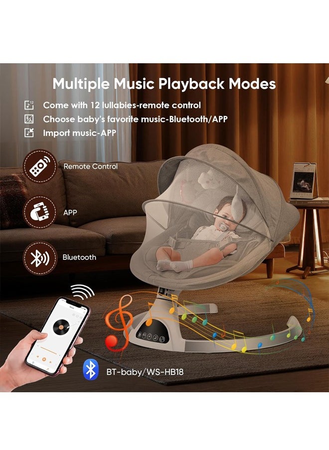 Tiokkss - Baby Swing Chair,Electric Baby Bouncer with 5 Swing Amplitudes,Electric Baby Rocker,Baby Bouncer Chair with Mobile App Control and Remote Control Blueteeth, Portable Newborn Rocking Chair - Image 1