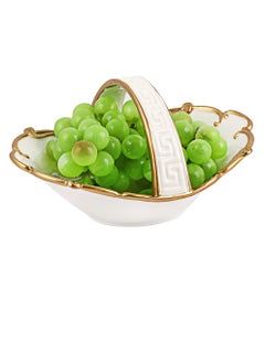 Life Smile LIFE SMILE Decorative Fruit Basket with Handle, Elegant Countertop Bowl, White & Gold Table Decor  - Image 1