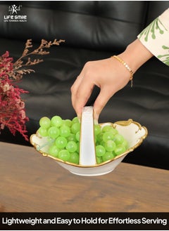 Life Smile LIFE SMILE Decorative Fruit Basket with Handle, Elegant Countertop Bowl, White & Gold Table Decor  - Image 2