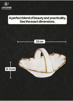 Life Smile LIFE SMILE Decorative Fruit Basket with Handle, Elegant Countertop Bowl, White & Gold Table Decor  - Image 3