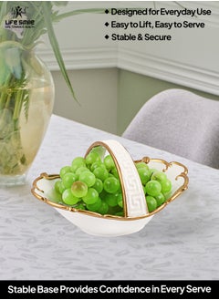 Life Smile LIFE SMILE Decorative Fruit Basket with Handle, Elegant Countertop Bowl, White & Gold Table Decor  - Image 5