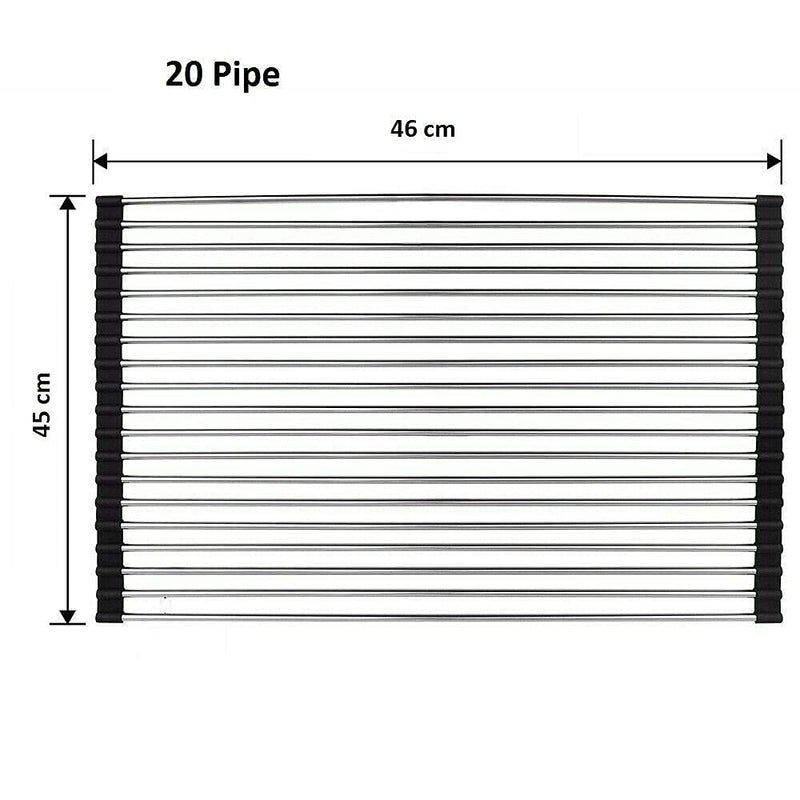 SNEVAD Stainless Steel Sink Folding Fruit Vegetable Drying Drain Rack Dish Rack RollUp Over Kitchen Fordable Drainer FordableRollUp Black Dish roll - Image 2