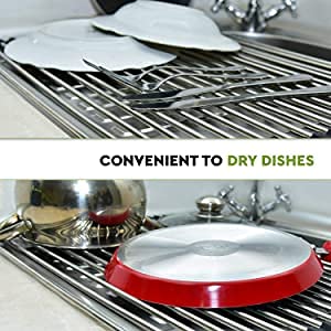 SNEVAD Stainless Steel Sink Folding Fruit Vegetable Drying Drain Rack Dish Rack RollUp Over Kitchen Fordable Drainer FordableRollUp Black Dish roll - Image 5