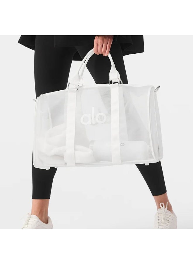alo Alo Yoga Sheer Duffel Bag – Trendsetting See-Through Mesh Construction with Premium Water-Resistant Nylon Trim, Adjustable Padded Shoulder Straps, and Reinforced Base – Elevate Your Gym Style, Weekend Getaways, and Urban Commutes in the Middle East with This Fashion-Forward Essential for Discerning Fitness Enthusiasts - Image 1
