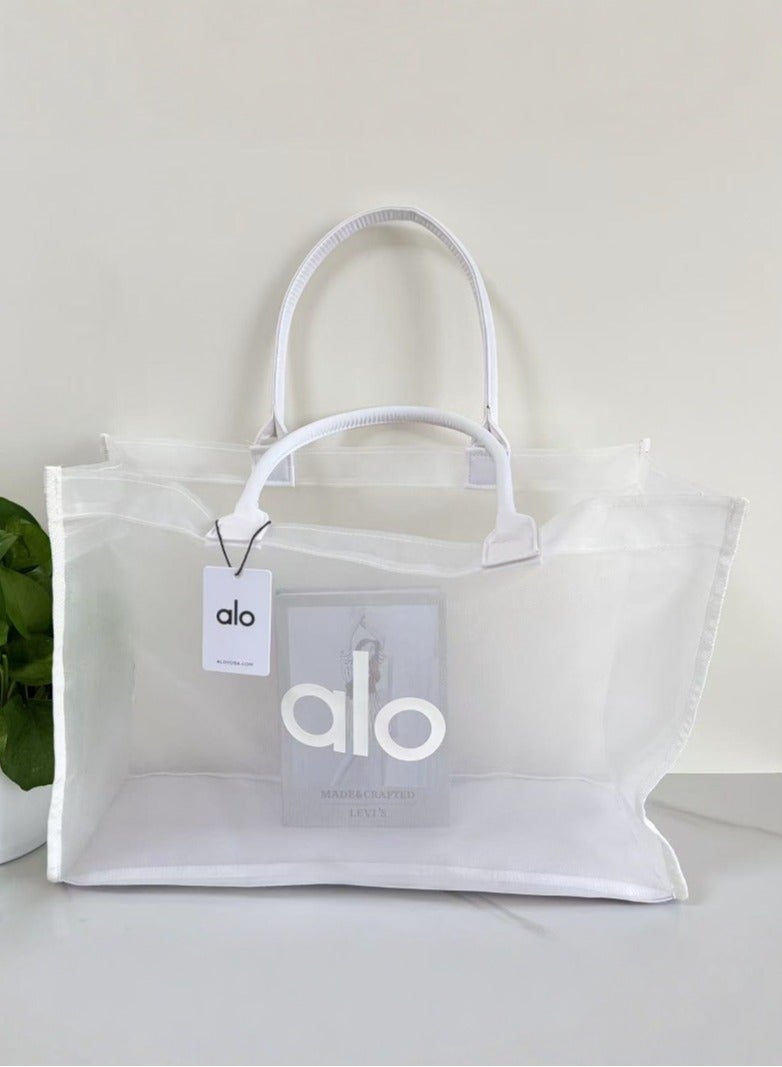 alo Alo Yoga Sheer Duffel Bag – Trendsetting See-Through Mesh Construction with Premium Water-Resistant Nylon Trim, Adjustable Padded Shoulder Straps, and Reinforced Base – Elevate Your Gym Style, Weekend Getaways, and Urban Commutes in the Middle East with This Fashion-Forward Essential for Discerning Fitness Enthusiasts - Image 3