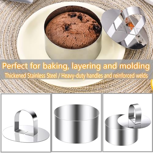 DATANYA Round Cake Ring Molds, 3 Inch Stainless Steel Food Rings Mold with Pushers 3 ‘’ Crumpet Tart Rings for Tuna Tartare, Dessert Cooking (6 Rings & 2 Pushers) - Image 3