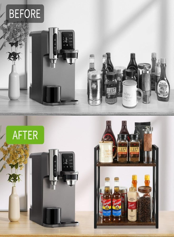 YINMIT Countertop Shelf Organizer,Coffee Bar Accessories,Spice Rack,Coffee Counter Shelf,2 Tier Coffee Organizer Station for Mugs,Cups,Cream,Syrup(Rustic Brown,Large) - Image 5