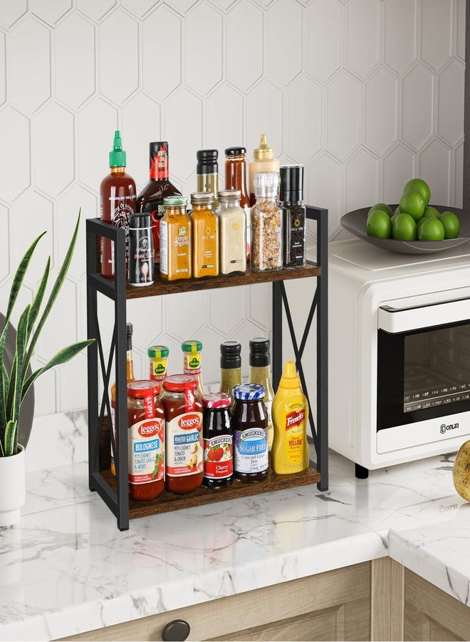 YINMIT Countertop Shelf Organizer,Coffee Bar Accessories,Spice Rack,Coffee Counter Shelf,2 Tier Coffee Organizer Station for Mugs,Cups,Cream,Syrup(Rustic Brown,Large) - Image 4