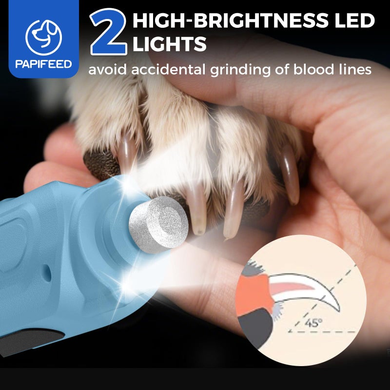 PAPIFEED PAPIFFEED Dog Nail Grinder, Quiet 6-Speed Electric Nail Trimmer with Dual LED Light, Rechargeable for Small Medium Large Dogs, with Premium Nail Clipper (Sky Blue Set) - Image 4