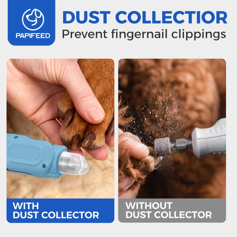 PAPIFEED PAPIFFEED Dog Nail Grinder, Quiet 6-Speed Electric Nail Trimmer with Dual LED Light, Rechargeable for Small Medium Large Dogs, with Premium Nail Clipper (Sky Blue Set) - Image 3
