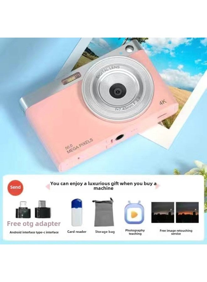 Generic 2025 Convenient Retractable Lens CCD4k Digital Camera HD Selfie Card Machine Entry Camera To Take Pictures-Body Color:Upgraded 1-3 Sakura Pink-package 2  - Image 1