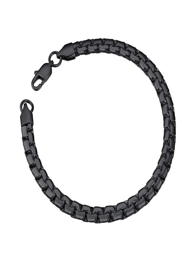 ChainsPro Men Bracelet Box Rolo Link Bracelets Black Wrist Chain 6mm, 7.9inches Jewelry for Men - Image 1