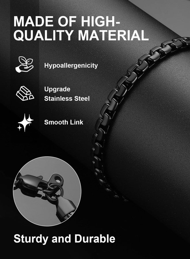 ChainsPro Men Bracelet Box Rolo Link Bracelets Black Wrist Chain 6mm, 7.9inches Jewelry for Men - Image 2