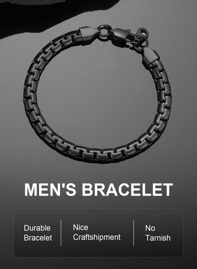 ChainsPro Men Bracelet Box Rolo Link Bracelets Black Wrist Chain 6mm, 7.9inches Jewelry for Men - Image 3