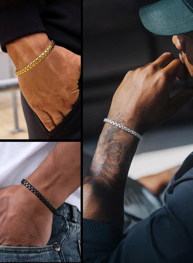 ChainsPro Men Bracelet Box Rolo Link Bracelets Black Wrist Chain 6mm, 7.9inches Jewelry for Men - Image 5