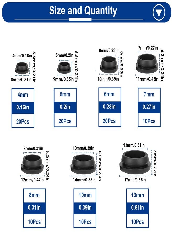 Tnisesm 100PCS 7 Sizes Black Rubber Plugs for Round Holes Silicone Plugs, 1/2" 3/8" 5/16" 1/4" 1/5" Round Hole Plug Snap Locking, Used for Furniture - Image 2