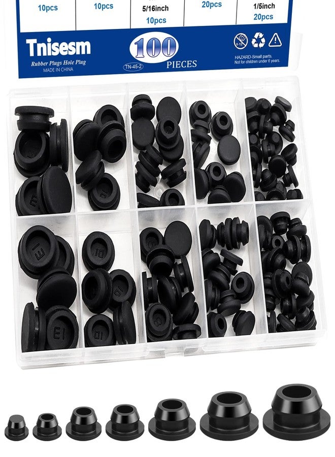 Tnisesm 100PCS 7 Sizes Black Rubber Plugs for Round Holes Silicone Plugs, 1/2" 3/8" 5/16" 1/4" 1/5" Round Hole Plug Snap Locking, Used for Furniture - Image 1
