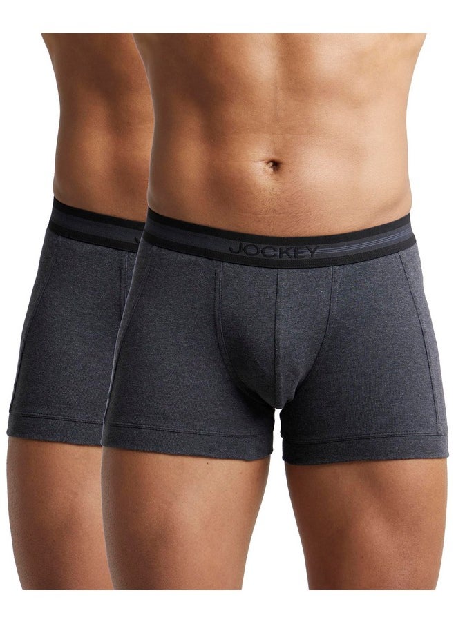JOCKEY - Jockey Men's Super Combed Cotton Rib Solid Trunk with Stay Fresh Properties (Pack of 2)_Style_1015_Black Melange_XL - Image 1