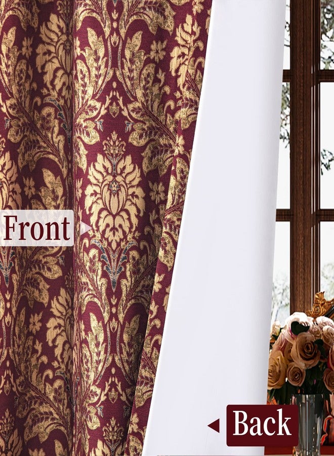 Loom and Mill Luxury Jacquard Curtains for Bedroom, Burgundy Red Lined Damask Curtains 2 Panels with Tiebacks, Floral Window Curtain for Living Room Banquet Christmas Decor(52”Wx 108”L, 2 Panels) - Image 4