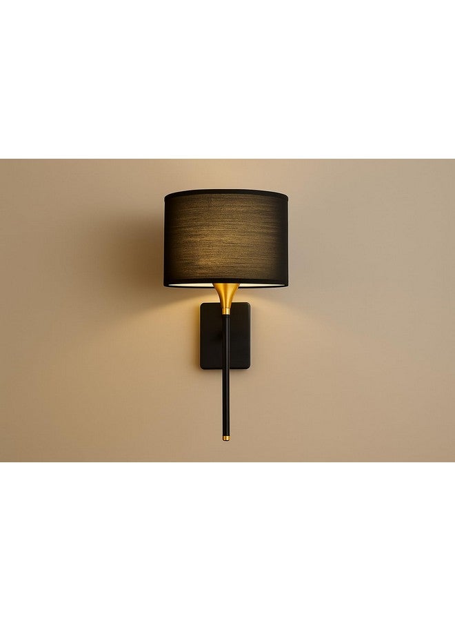 CORAL TREE -Drum Black Cotton Shade with Metal Base Plate Wall Light Wall Lamp for Indoor Decoration Wall Lighting Living Room Hallway - Image 1
