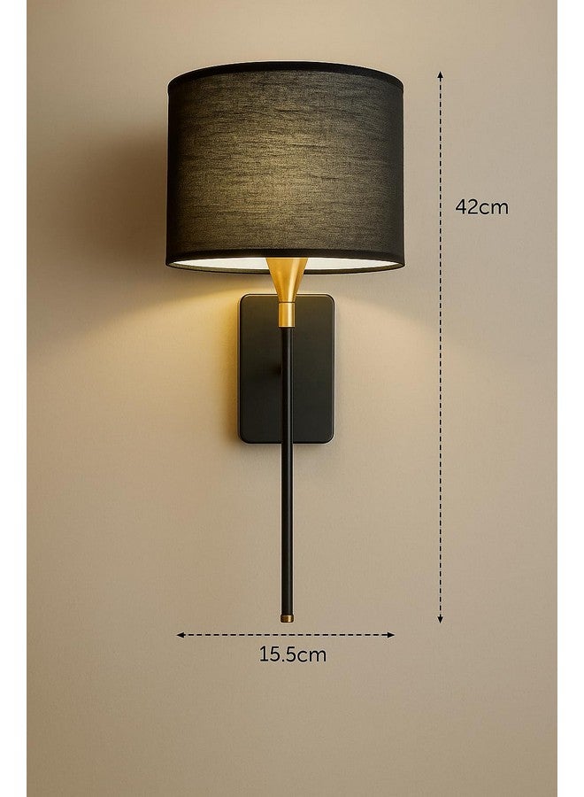 CORAL TREE -Drum Black Cotton Shade with Metal Base Plate Wall Light Wall Lamp for Indoor Decoration Wall Lighting Living Room Hallway - Image 3