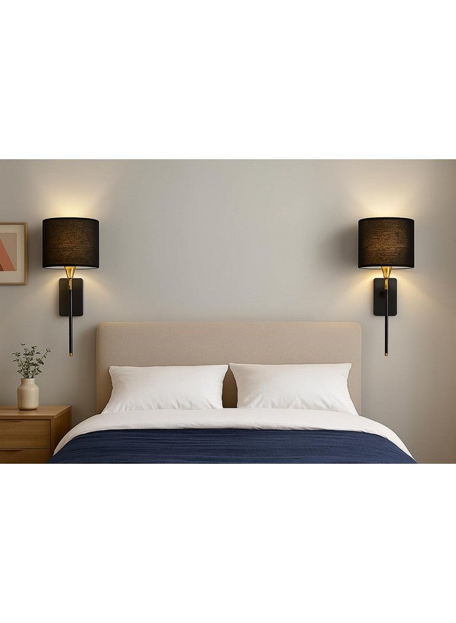 CORAL TREE -Drum Black Cotton Shade with Metal Base Plate Wall Light Wall Lamp for Indoor Decoration Wall Lighting Living Room Hallway - Image 2