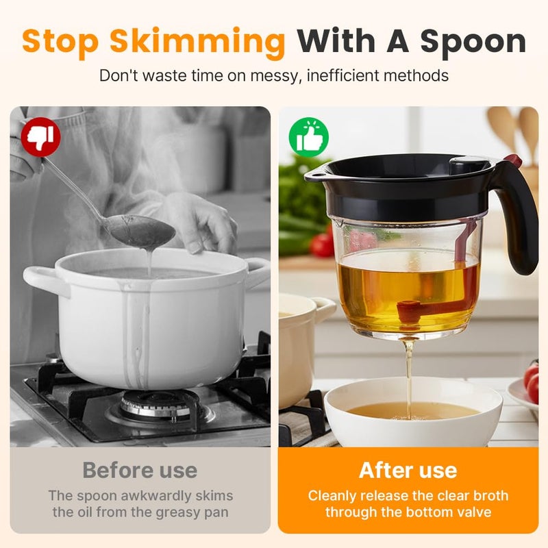 Fat Separator With Bottom Release 1000ml Oil Strainer Measuring Cup For Gravy And Soup Black - Image 3