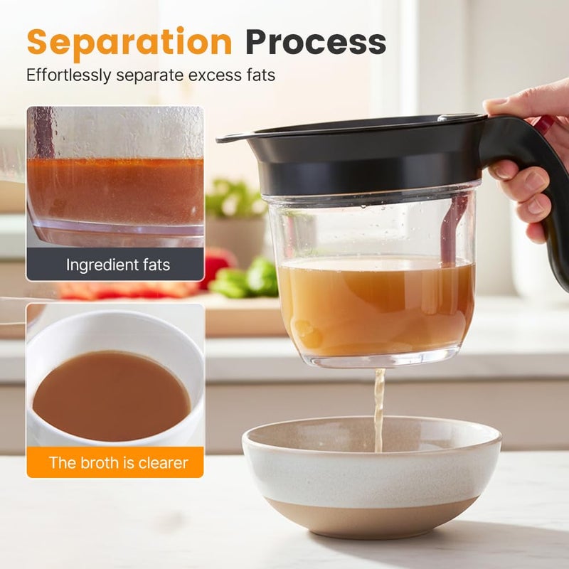 Fat Separator With Bottom Release 1000ml Oil Strainer Measuring Cup For Gravy And Soup Black - Image 4