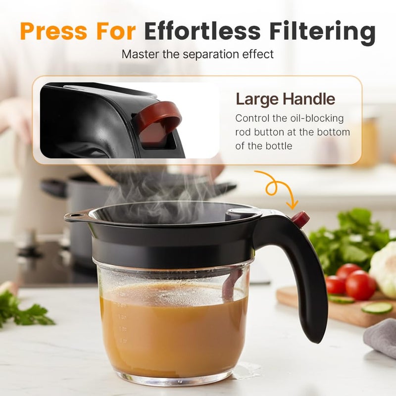 Fat Separator With Bottom Release 1000ml Oil Strainer Measuring Cup For Gravy And Soup Black - Image 5