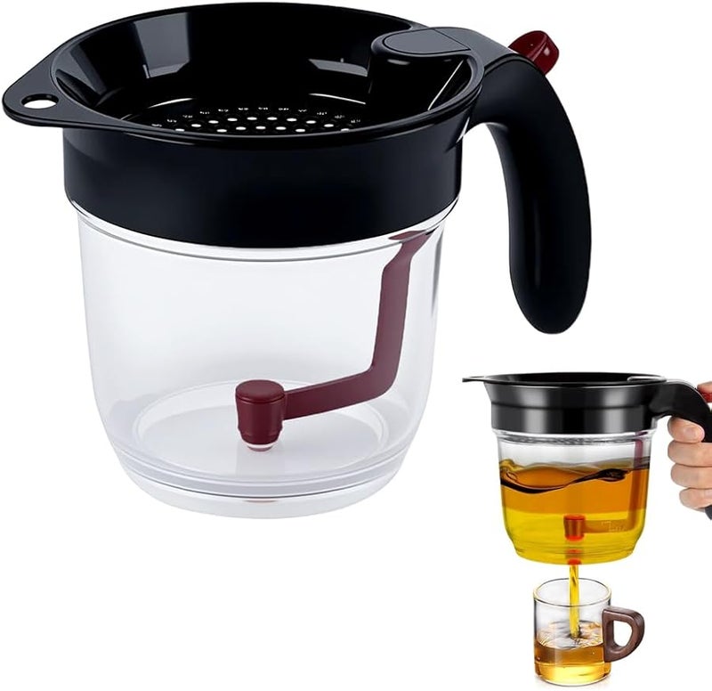 Fat Separator With Bottom Release 1000ml Oil Strainer Measuring Cup For Gravy And Soup Black - Image 1