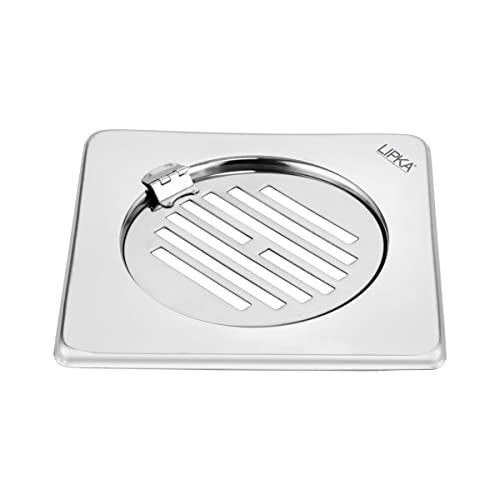 LIPKA Eon Square with Golden Classic Jali Floor Drain |Premium Stainless Steel |6 x 6 Inches| with Hinge - Image 1