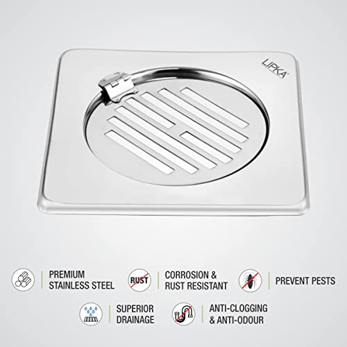 LIPKA Eon Square with Golden Classic Jali Floor Drain |Premium Stainless Steel |6 x 6 Inches| with Hinge - Image 4