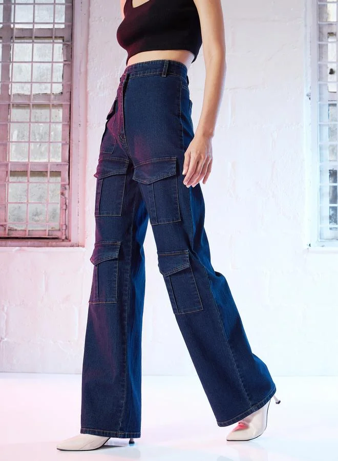 SASSAFRAS Sassafras Women Blue High Rise Cargo Straight Jeans