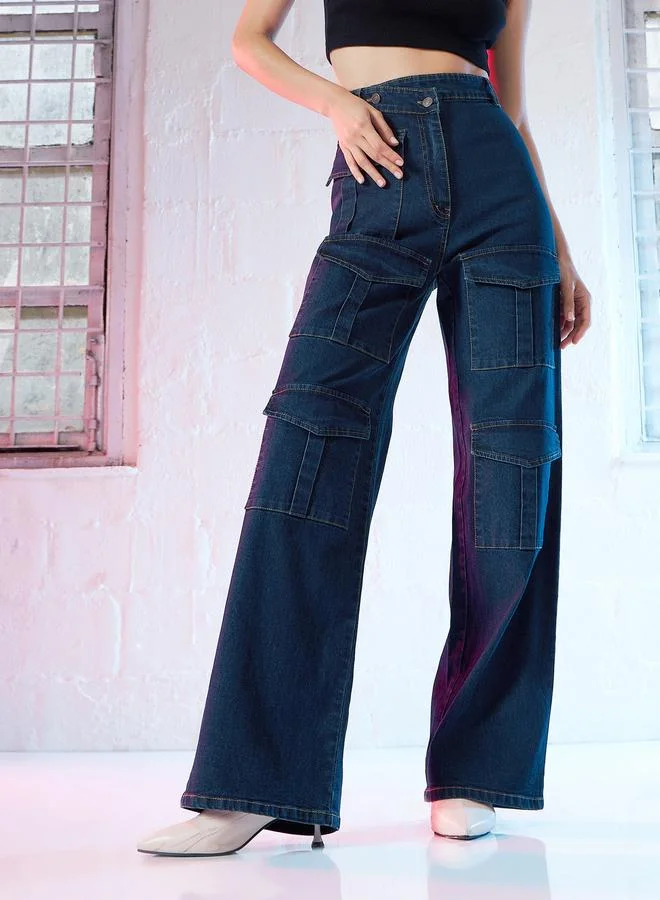 SASSAFRAS Sassafras Women Blue High Rise Cargo Straight Jeans
