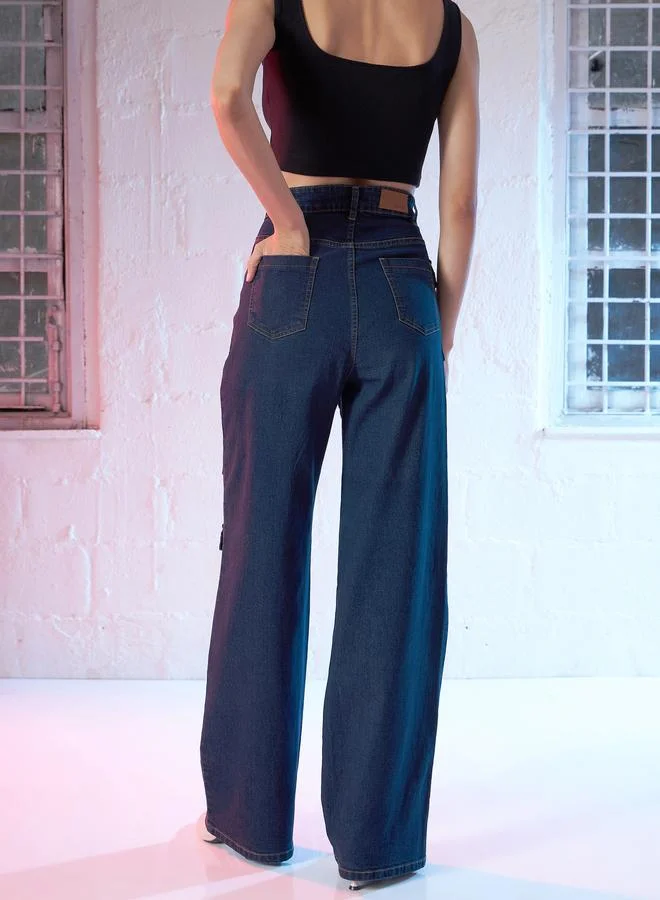 SASSAFRAS Sassafras Women Blue High Rise Cargo Straight Jeans