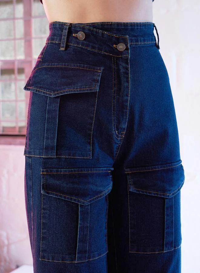 SASSAFRAS Sassafras Women Blue High Rise Cargo Straight Jeans