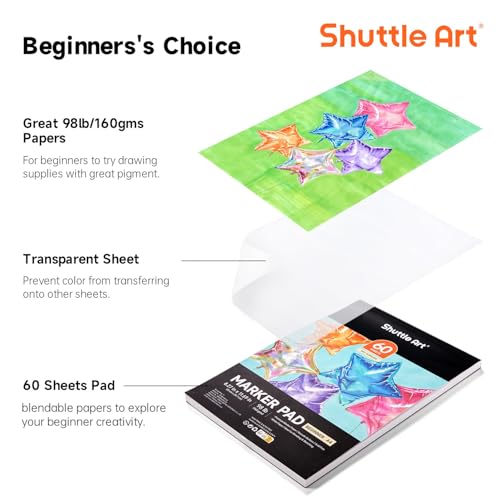 Shuttle Art Marker Pad1169x827 Portable A4 Sketchbook 60 Sheets Drawing Paper 98LB160GSM Smooth Surface Bleedproof Art Paper GlueBound Great for Beginners to Draw Paint Sketch - Image 3