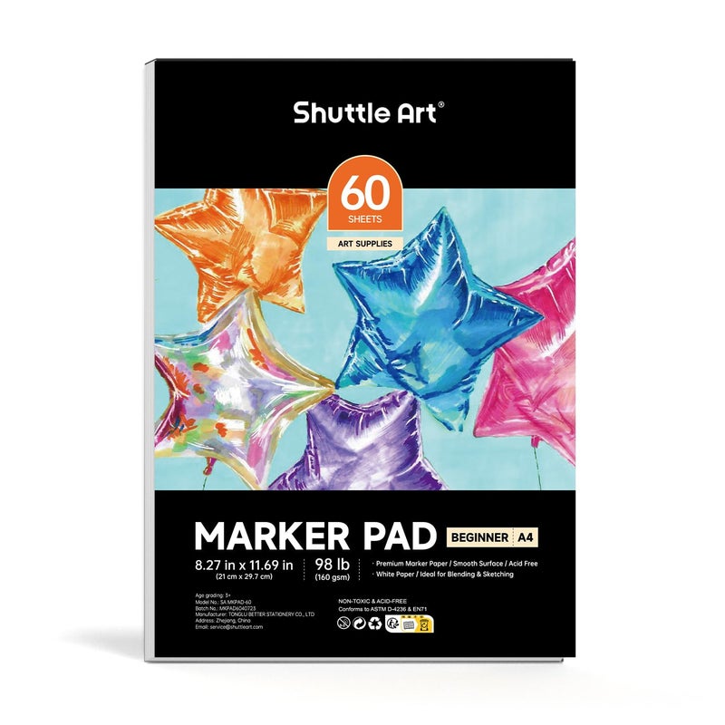 Shuttle Art Marker Pad1169x827 Portable A4 Sketchbook 60 Sheets Drawing Paper 98LB160GSM Smooth Surface Bleedproof Art Paper GlueBound Great for Beginners to Draw Paint Sketch - Image 2