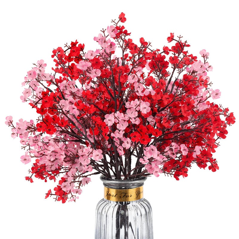 HIAGROW 8Pcs Babys Breath Fake Artificial Flowers Real Touch Red Pink Mix and Match Plants Silk Flowers for Vase Home Office Wedding Indoor Outdoor Centerpiece Table Mothers Day Decoration - Image 2