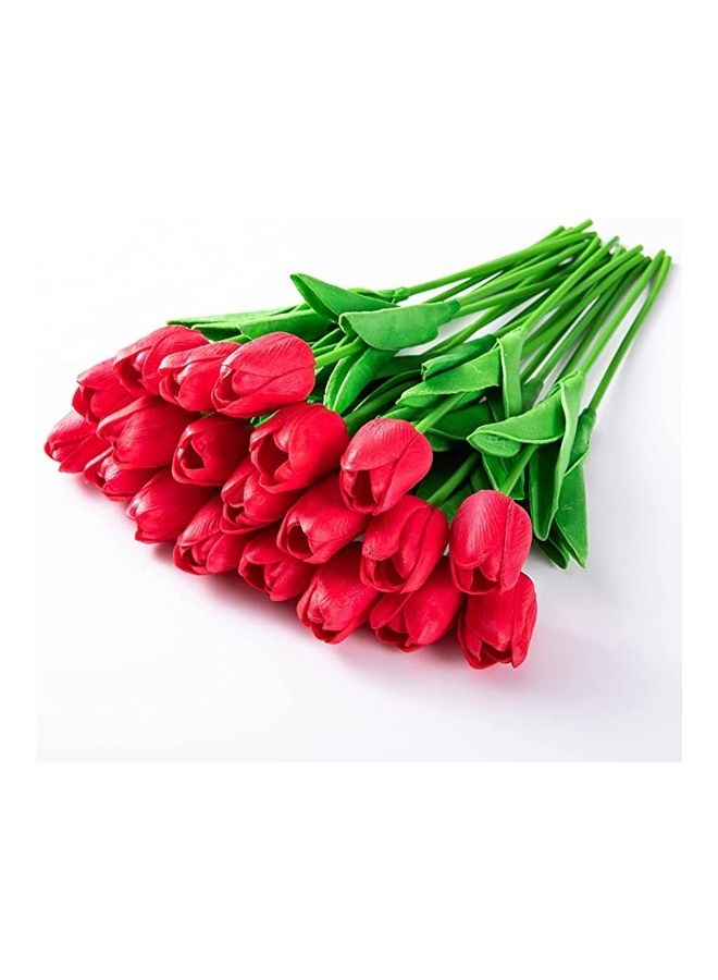 NIBEMINENT 20-Piece Artificial Tulip Flower Red 33x3.5cm - Image 1