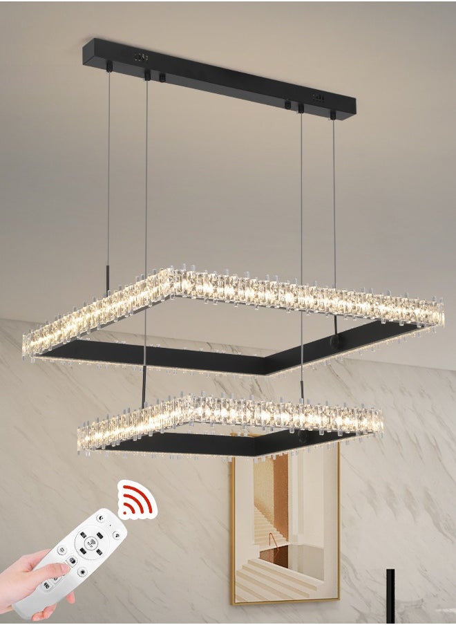 YATAI LIGHTING - Modern LED Rectangular 2 Tier Pendant Light with Remote Control, Dimmable 3000k-6000k Ceiling Dining Room Pendant Light, LED Chandelier for Living Room, Kitchen, Bedroom - Image 1