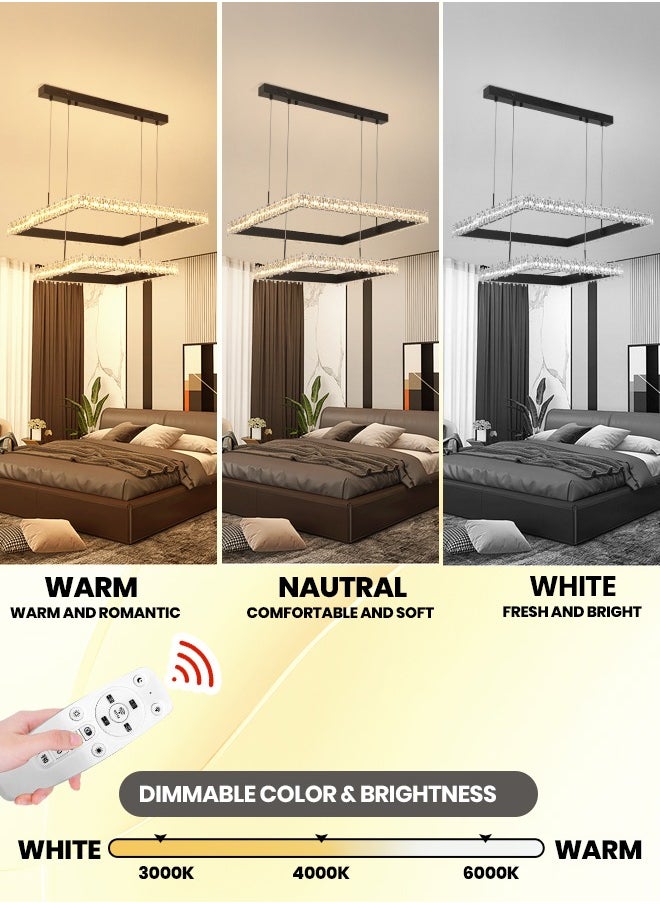 YATAI LIGHTING - Modern LED Rectangular 2 Tier Pendant Light with Remote Control, Dimmable 3000k-6000k Ceiling Dining Room Pendant Light, LED Chandelier for Living Room, Kitchen, Bedroom - Image 1