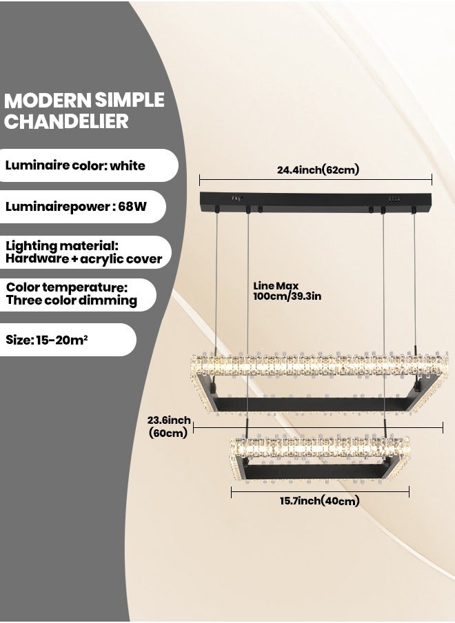 YATAI LIGHTING - Modern LED Rectangular 2 Tier Pendant Light with Remote Control, Dimmable 3000k-6000k Ceiling Dining Room Pendant Light, LED Chandelier for Living Room, Kitchen, Bedroom - Image 1