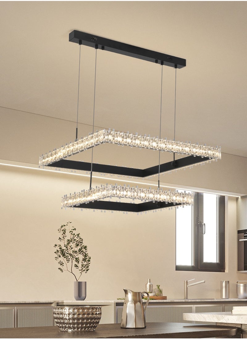 YATAI LIGHTING - Modern LED Rectangular 2 Tier Pendant Light with Remote Control, Dimmable 3000k-6000k Ceiling Dining Room Pendant Light, LED Chandelier for Living Room, Kitchen, Bedroom - Image 1